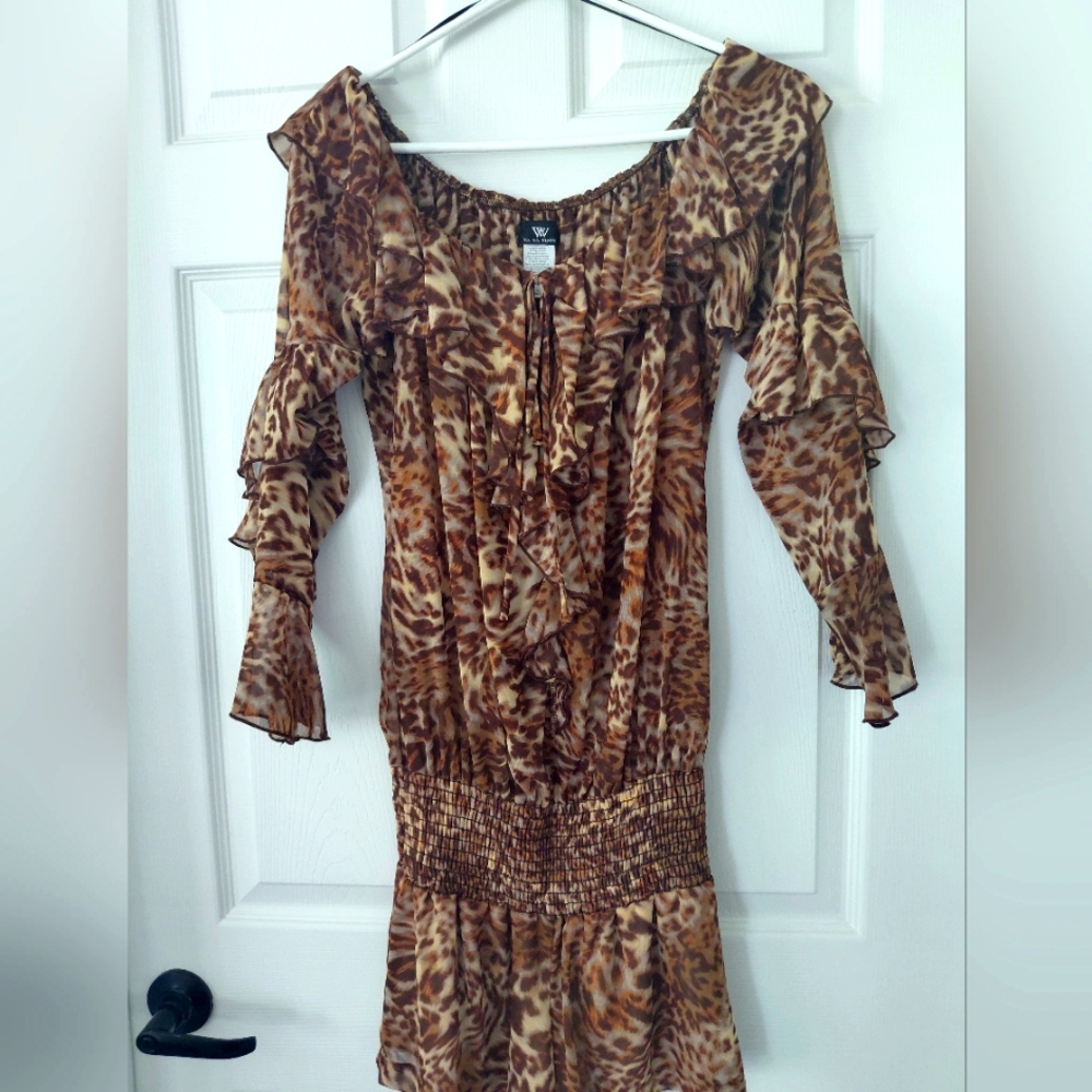 Va Va Voom Brown Tiger Print Off-Shoulder Short Jumpsuit